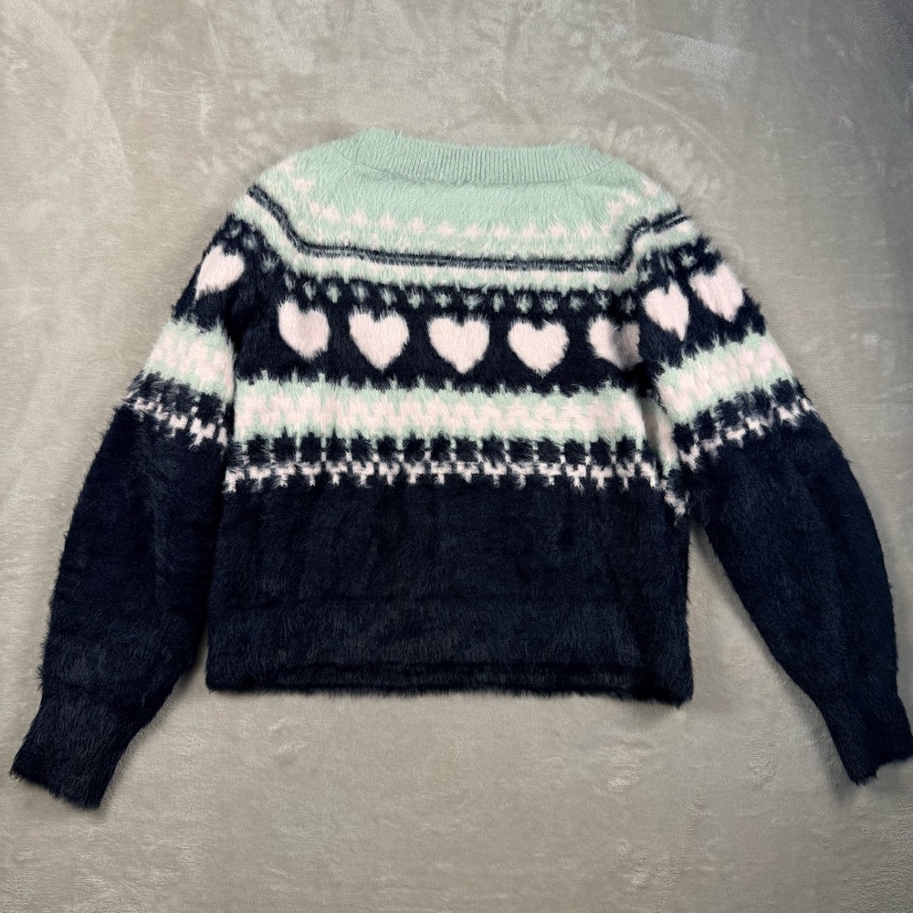 Victoria’s Secret Fuzzy Heart Fair Isle Sweater Mint Small Cozy Soft - Picture 2 of 8